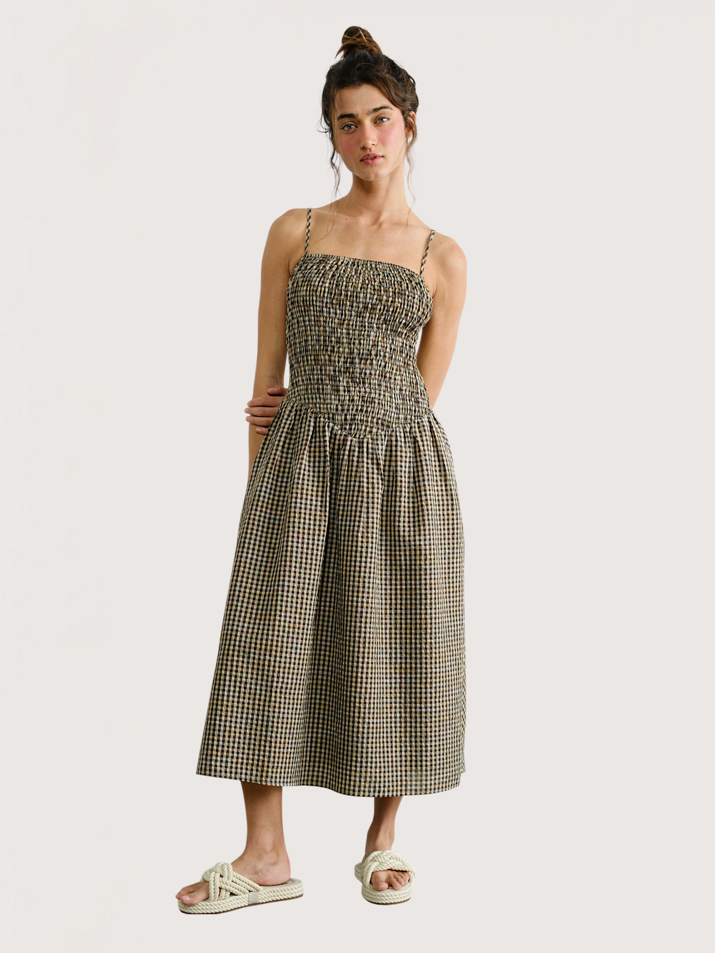 Gingham Smocked Midi Dress