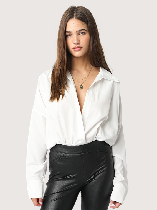 Deep V Collared Bodysuit | White