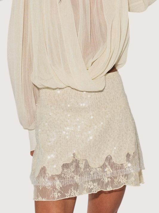 Lace Sequin Mini Skirt