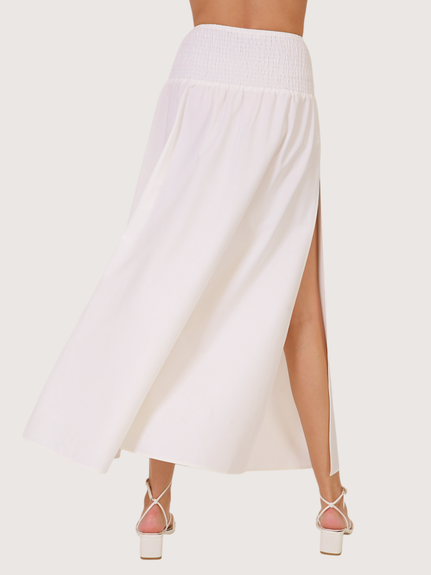 Smoked Waist Maxi Skirt | White