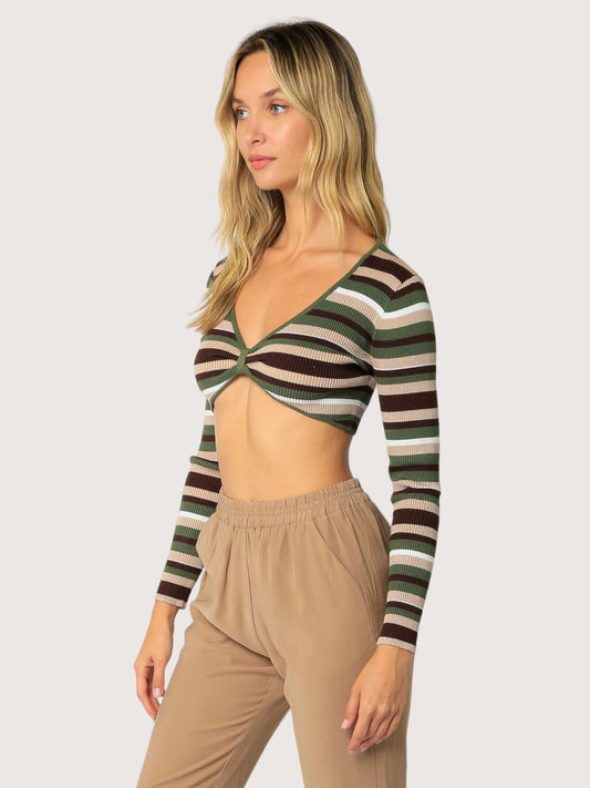 Twisted Front Striped Top | Olive