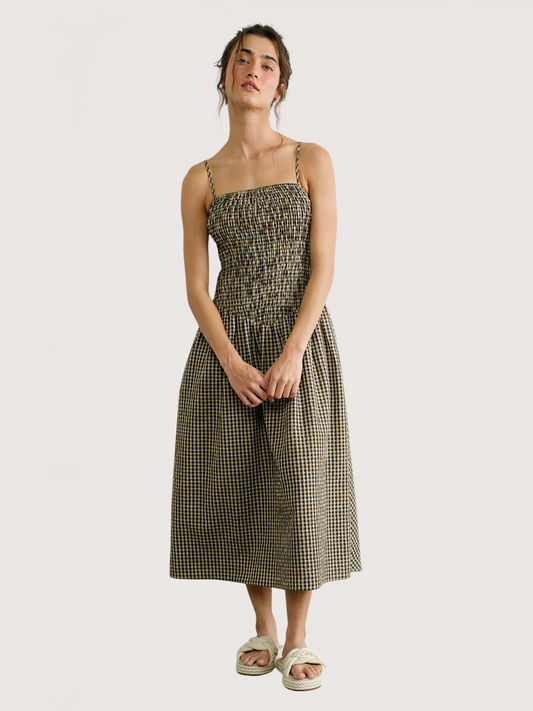 Gingham Smocked Midi Dress