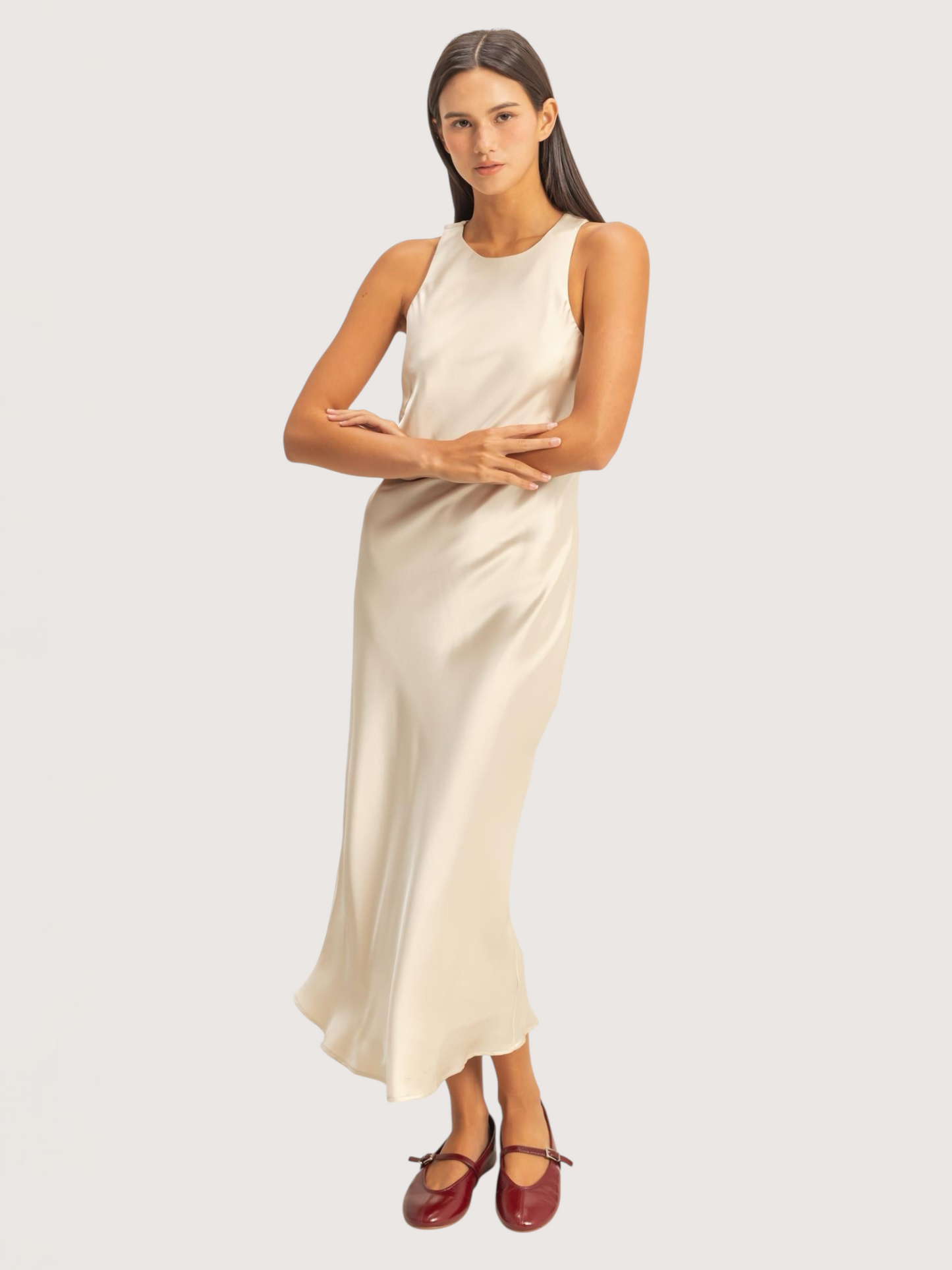Satin Midi Dress | Ivory
