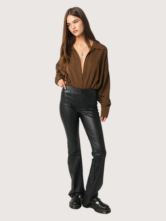 Deep V Collared Bodysuit | Brown