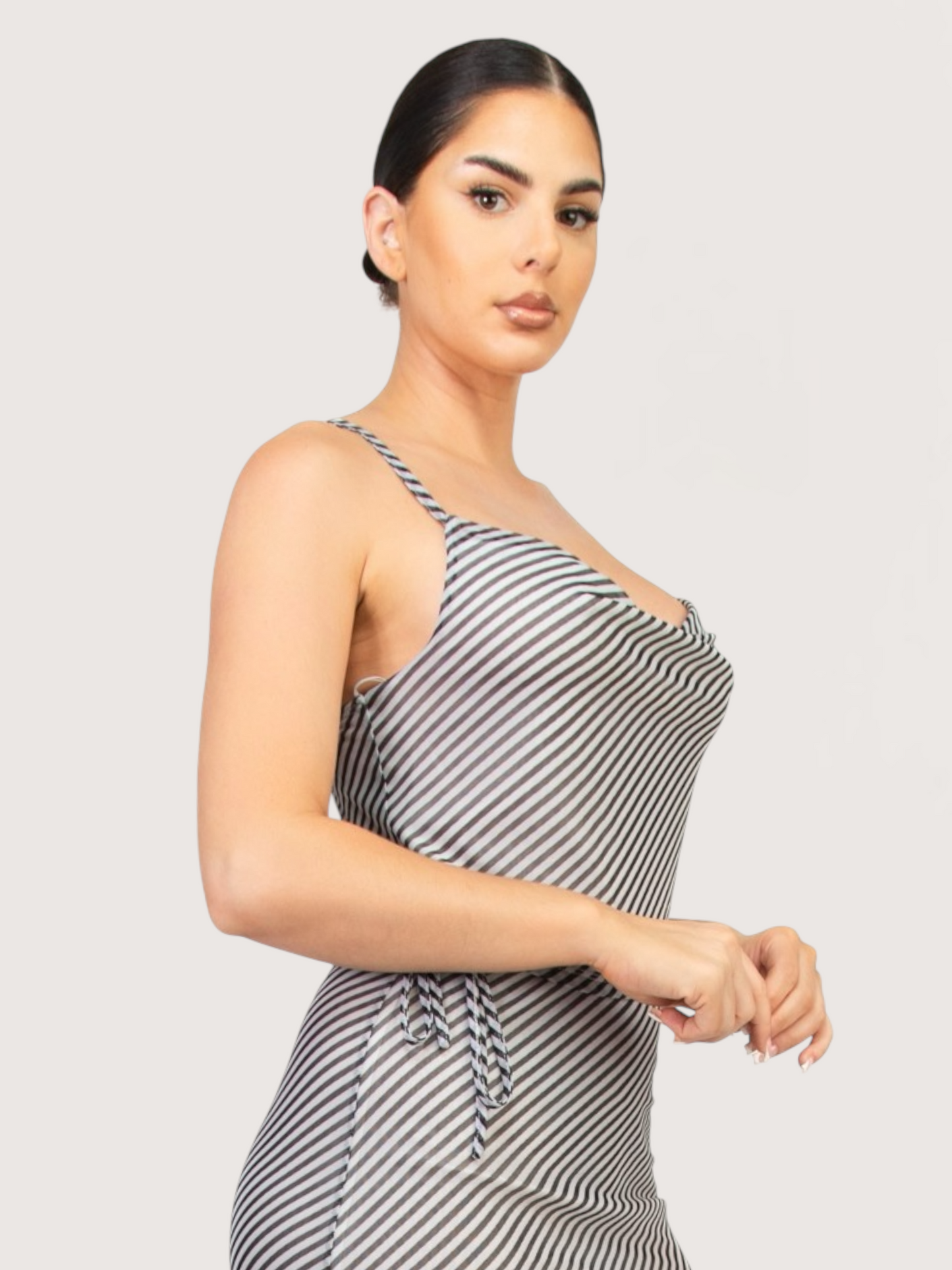Cowl Neck Striped Tank | Black