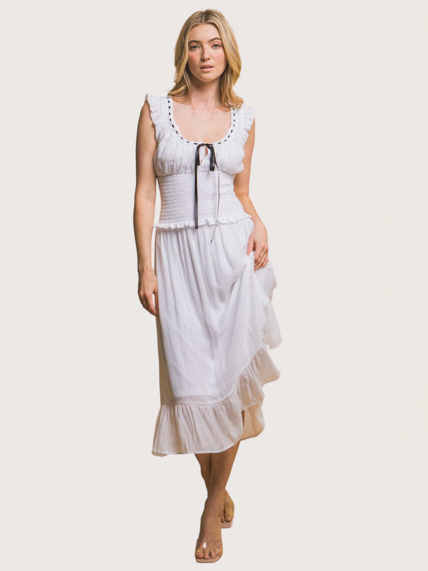 Margot Smocked Midi Dress | White