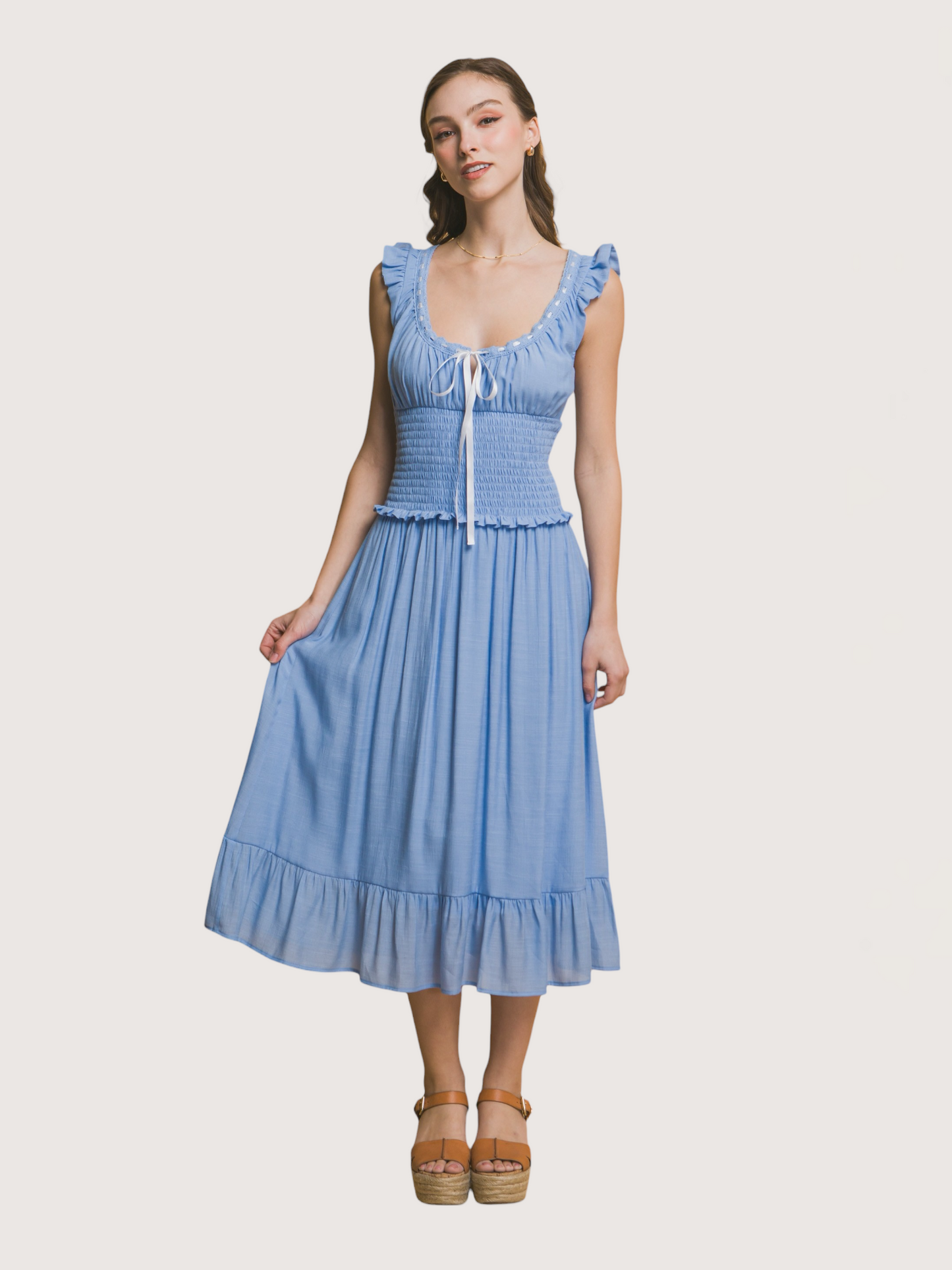 Margot Smocked Midi Dress | Blue