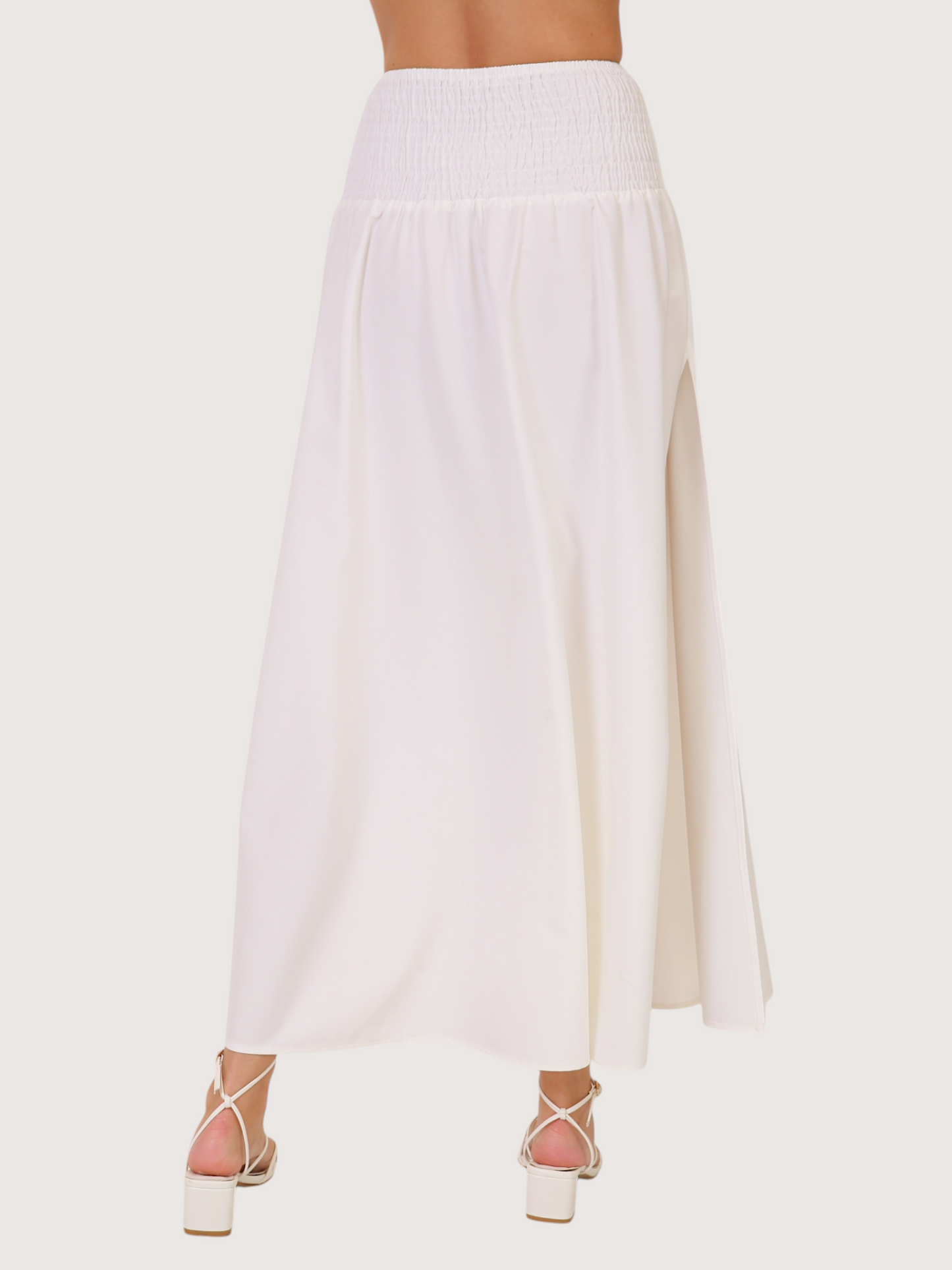 Smoked Waist Maxi Skirt | White