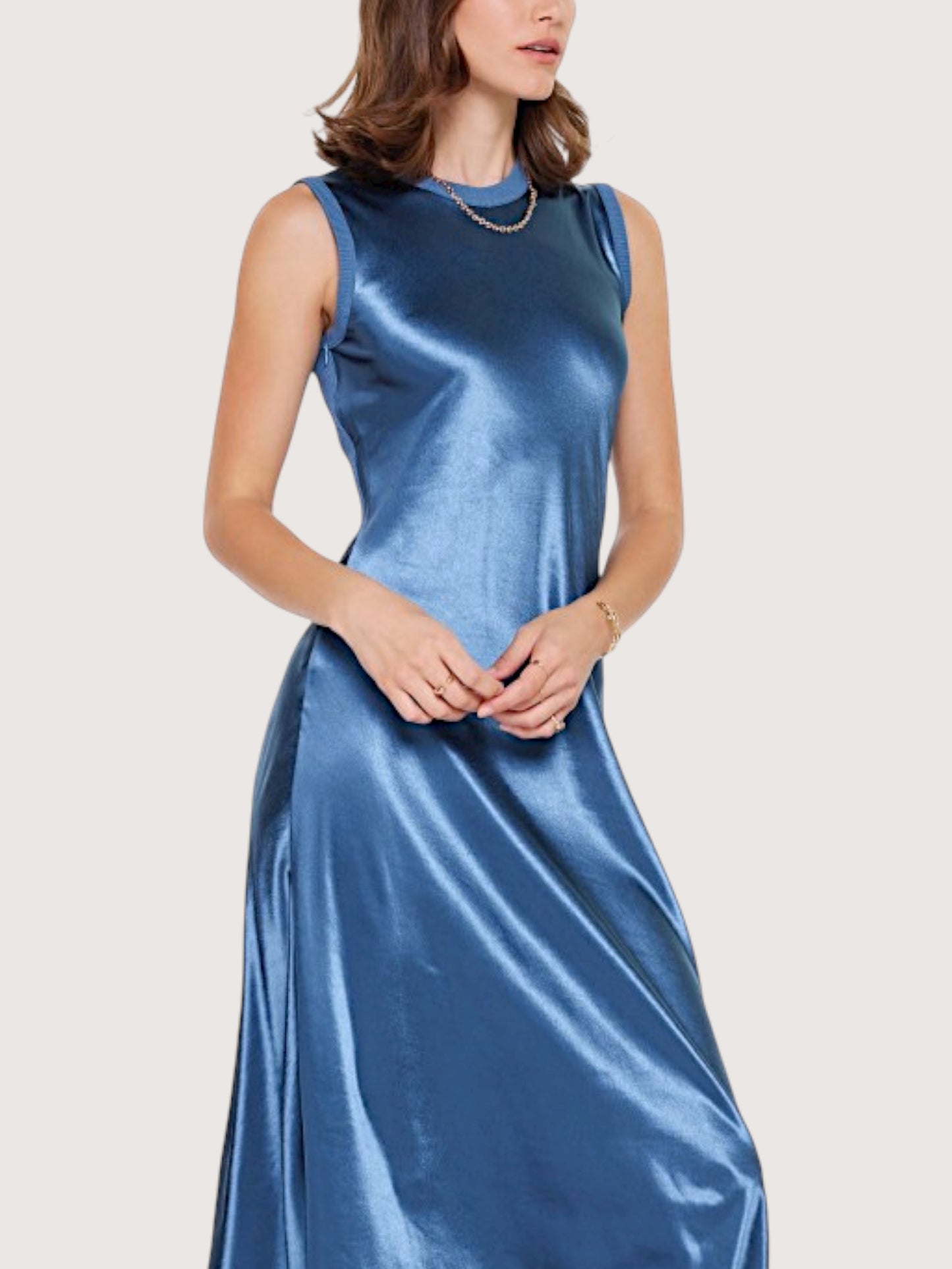 Metallic Satin Midi Dress