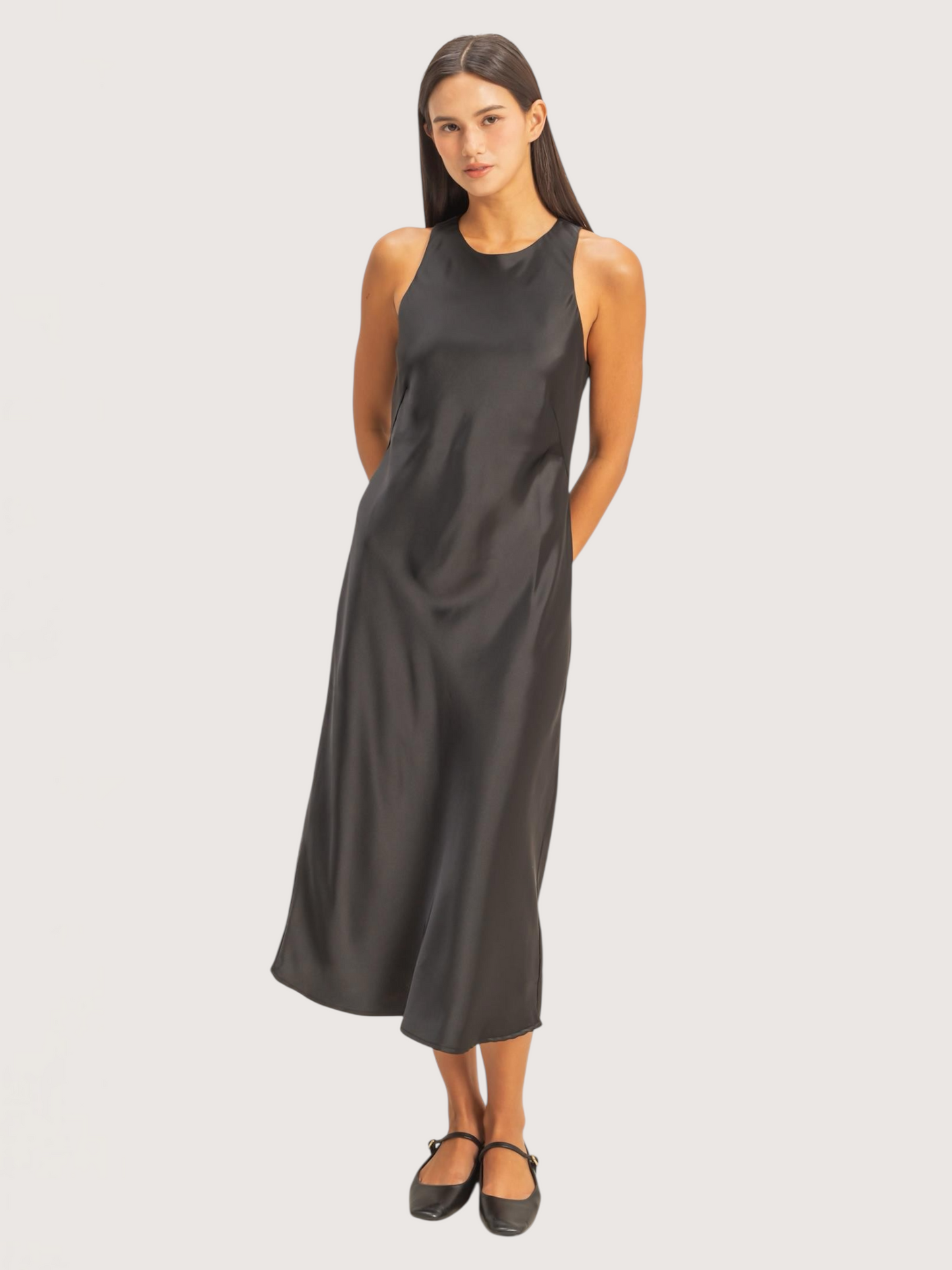 Satin Midi Dress | Black