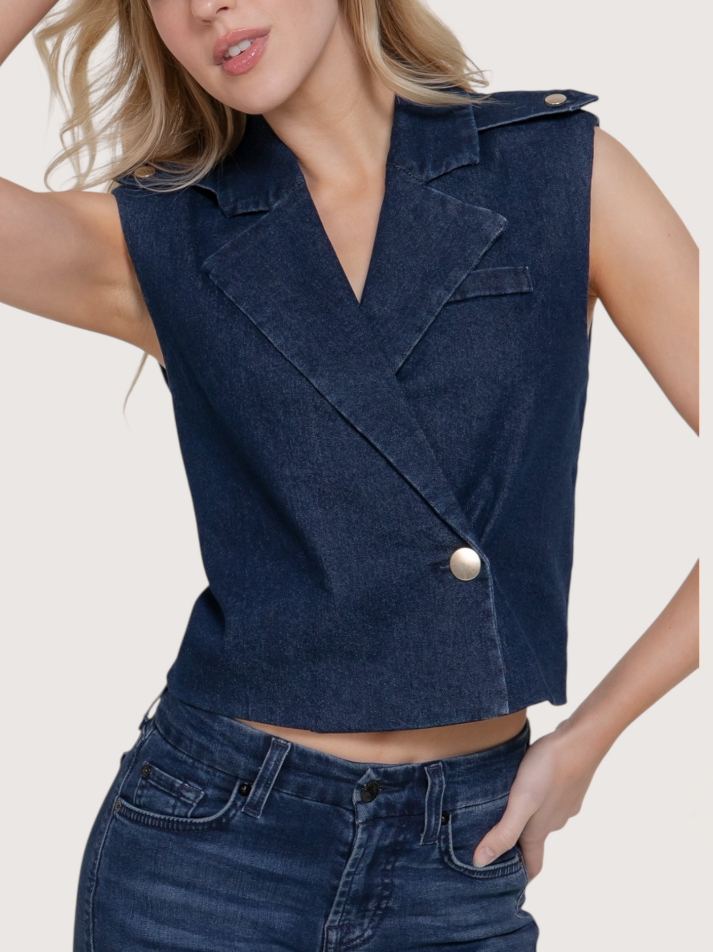 Lapel Collar Denim Vest