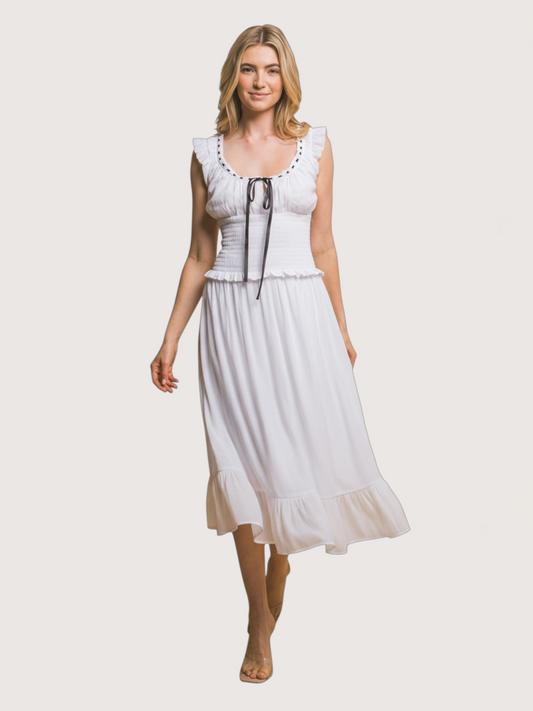 Margot Smocked Midi Dress | White