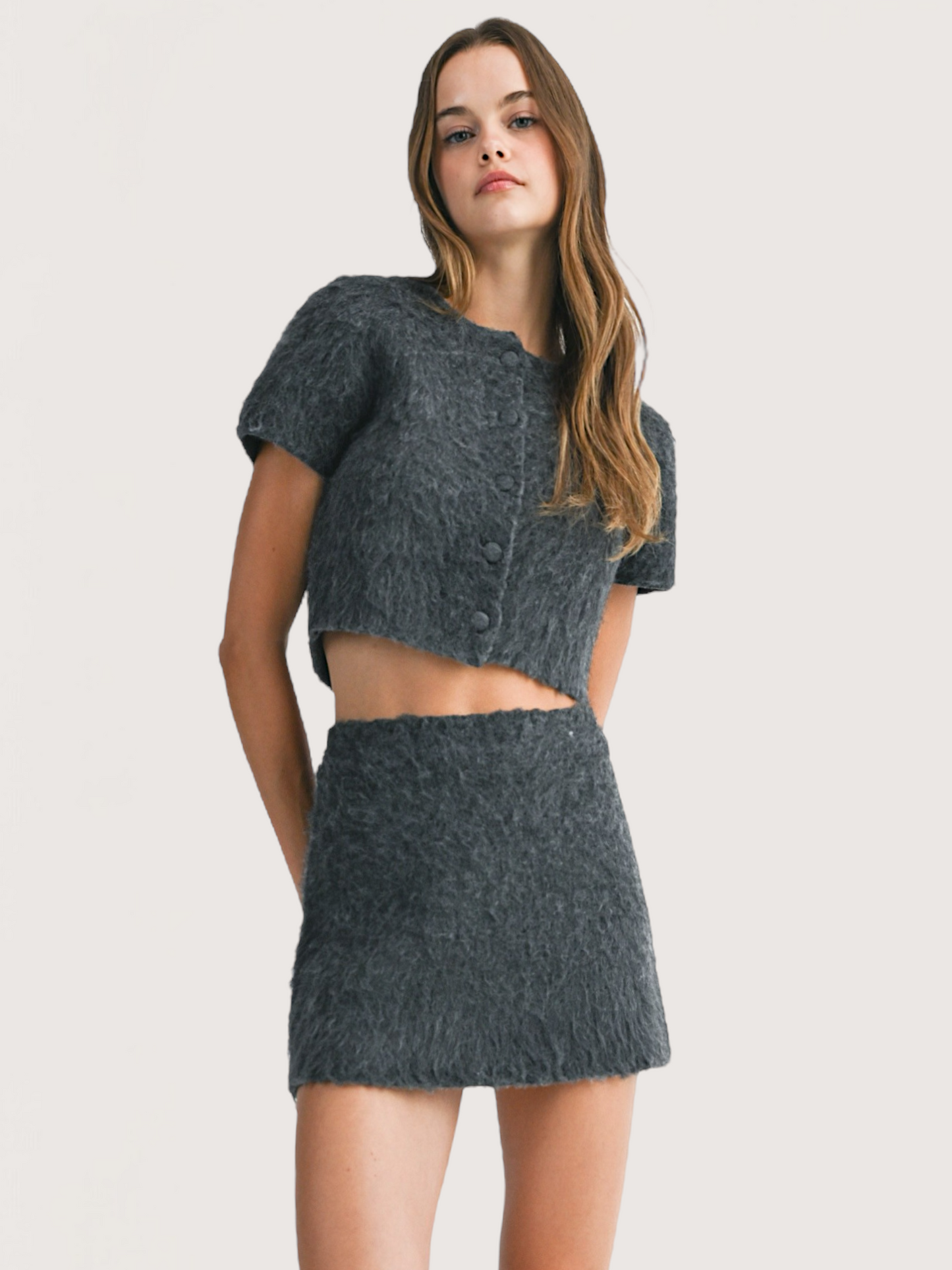 Fuzzy Knit Flared Skirt