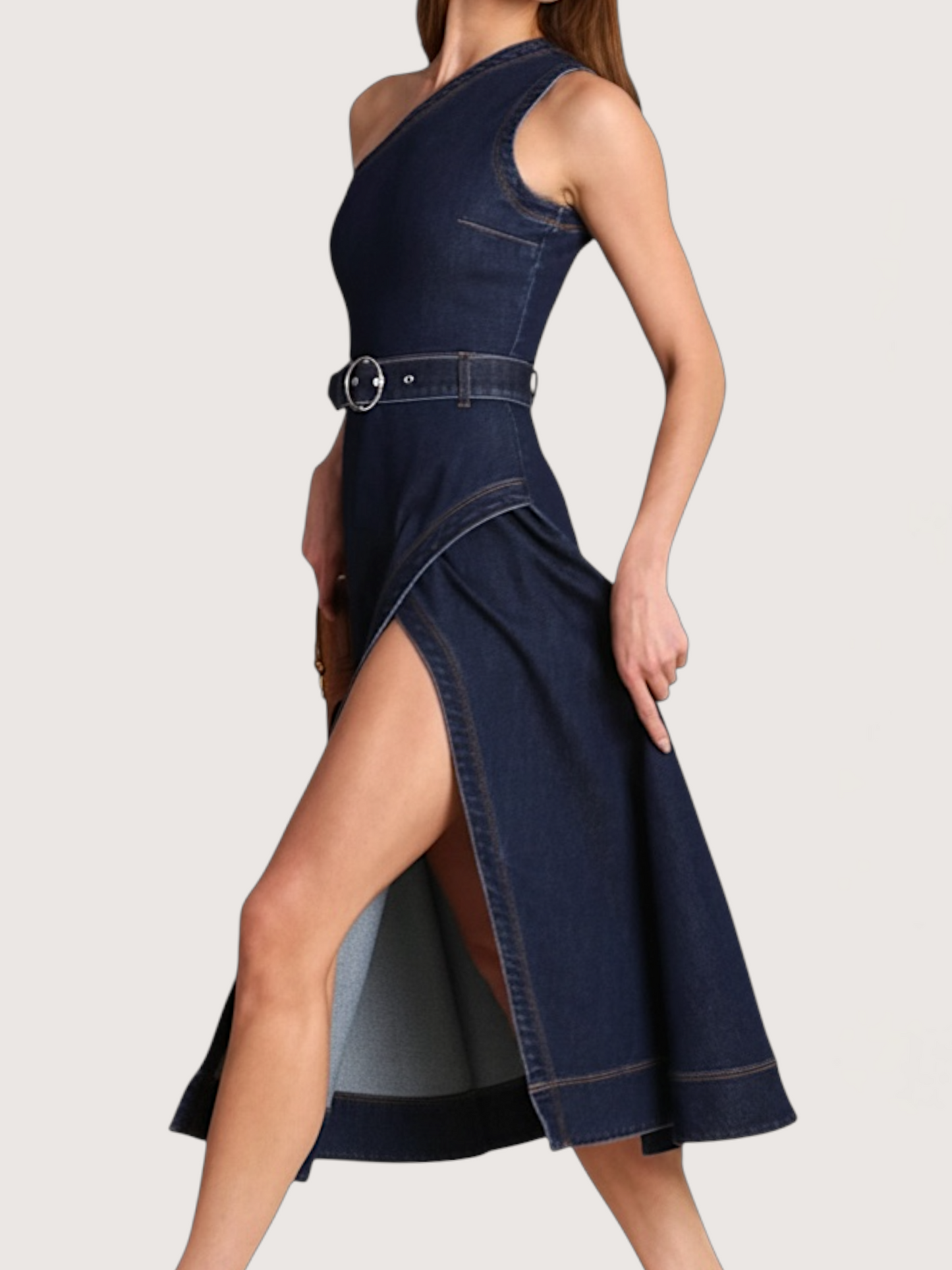 Belted Denim Midi Dress