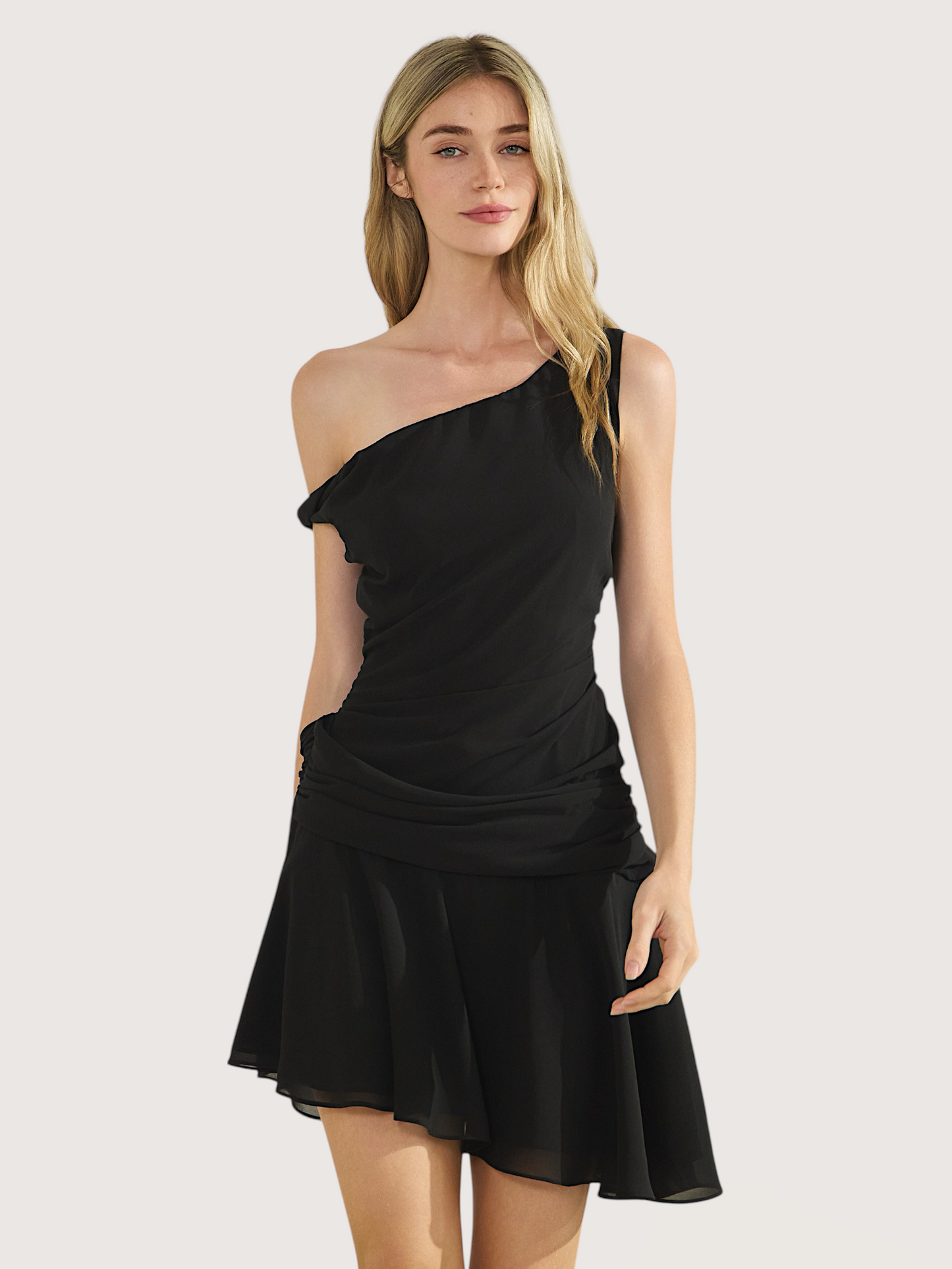 Twisted Shoulder Draped Dress