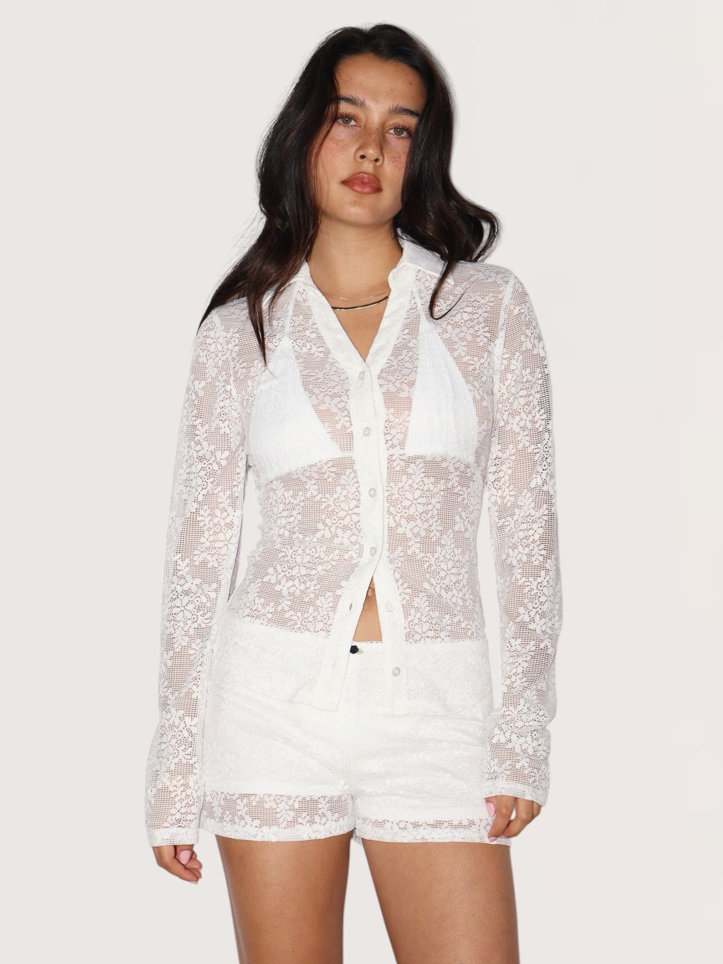 Lace Button Up Top
