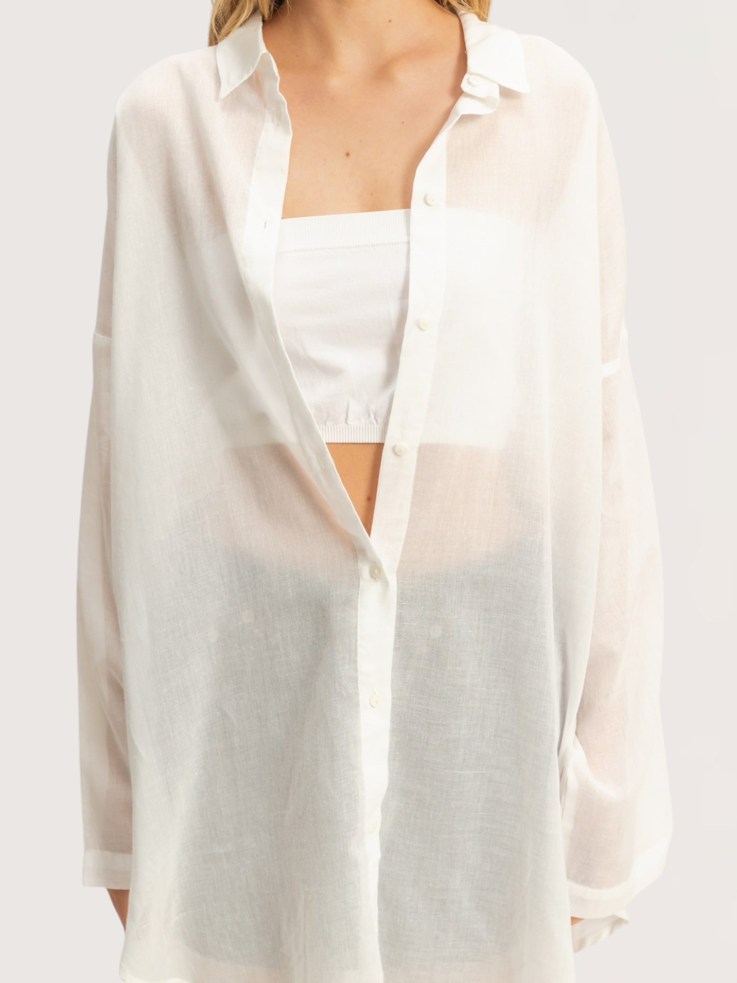 Sheer Button Down Tunic | White