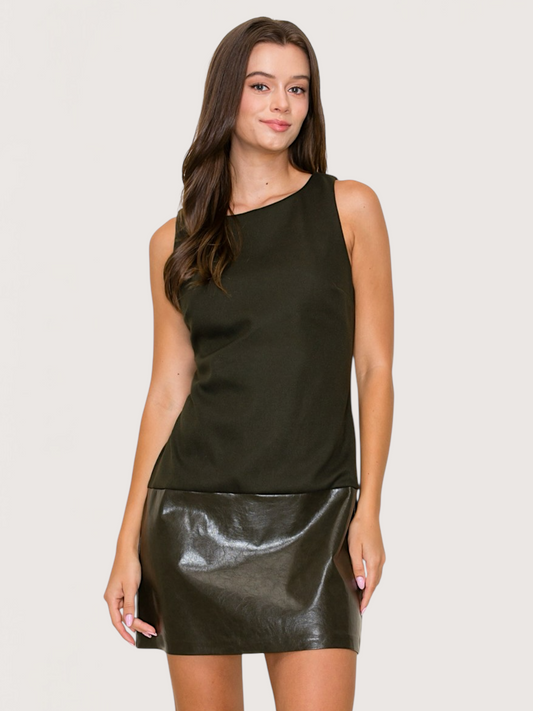 Contrast Leather Shift Dress