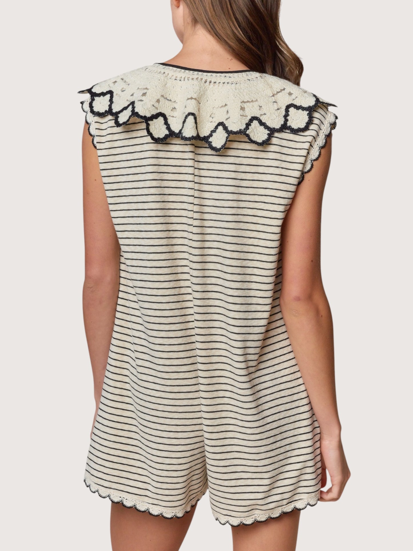 Striped Lace Collar Romper