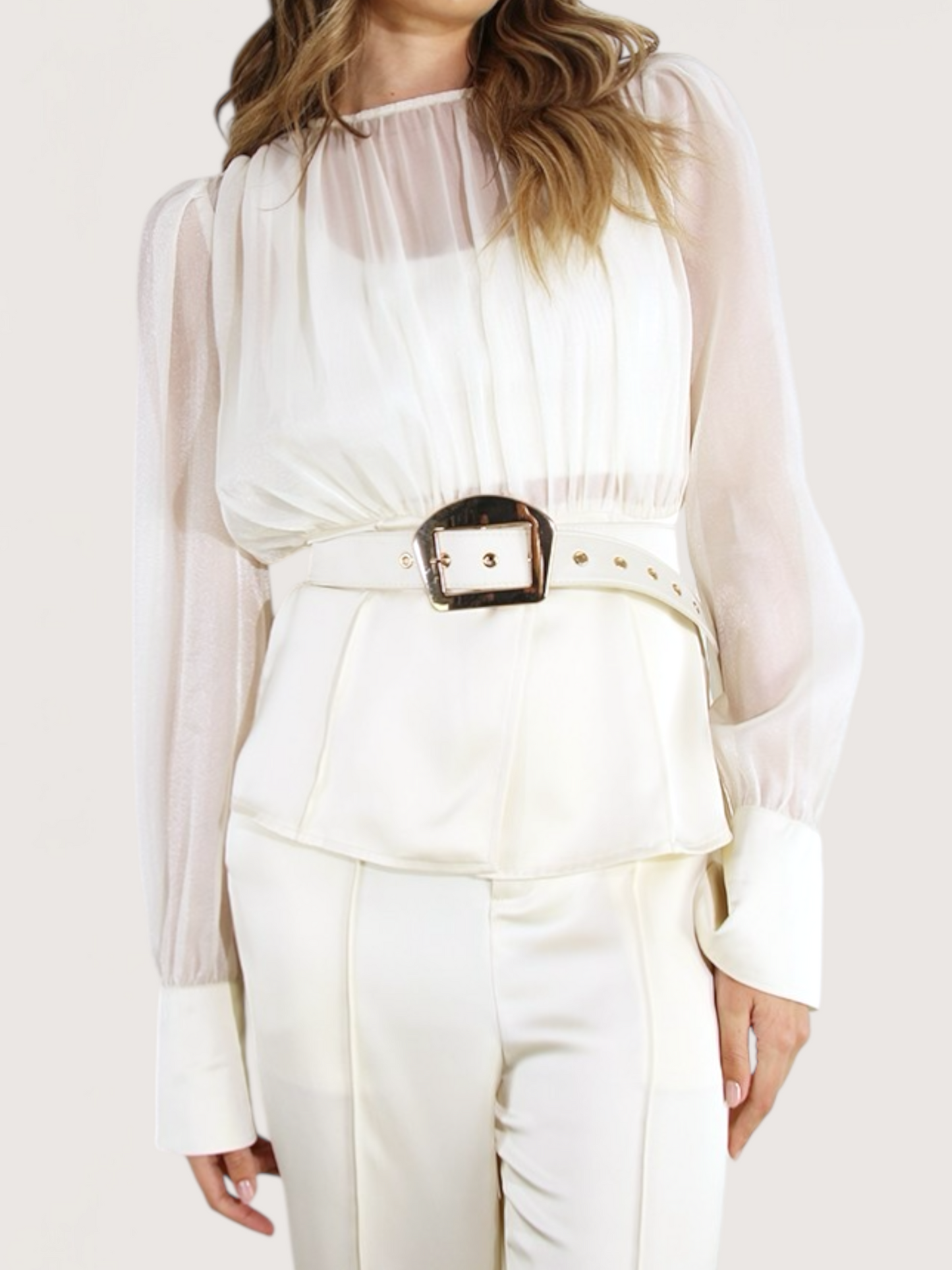 Sheer Belted Peplum Blouse