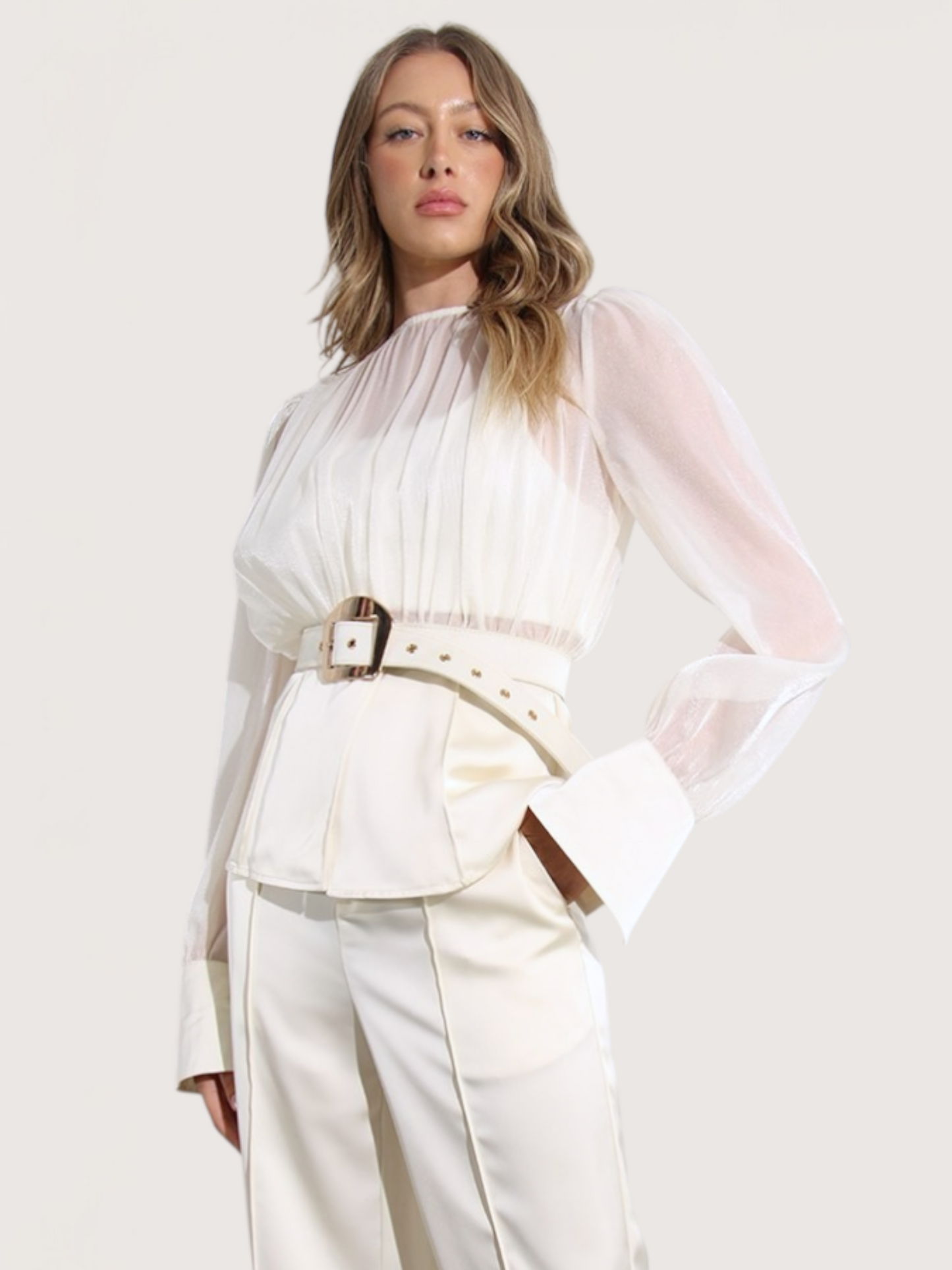 Sheer Belted Peplum Blouse