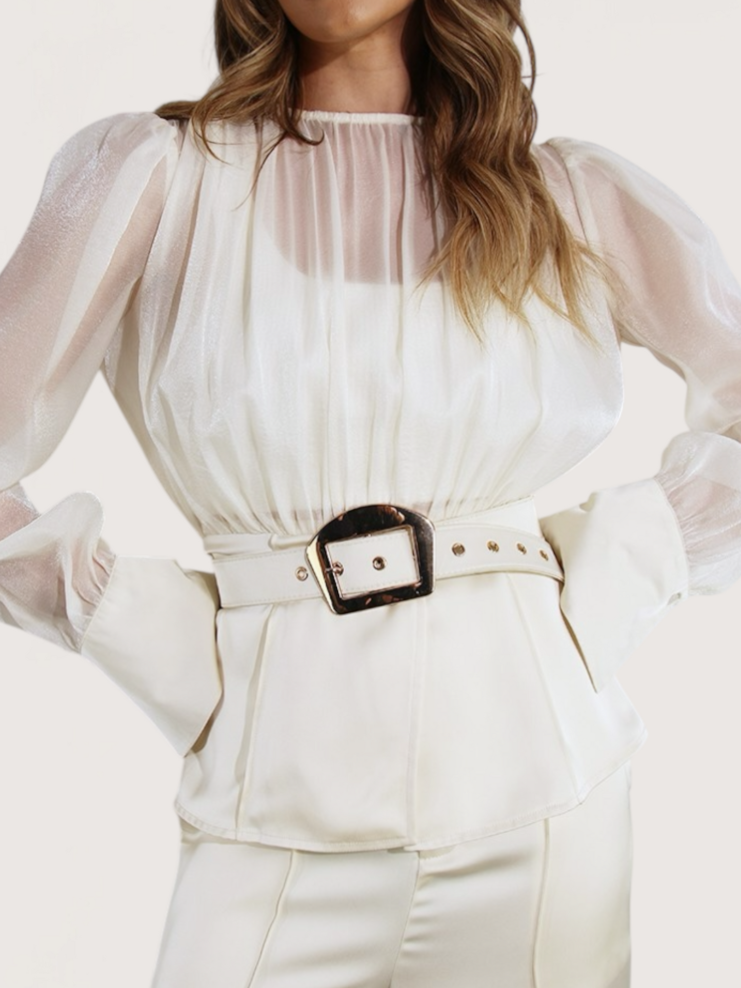 Sheer Belted Peplum Blouse