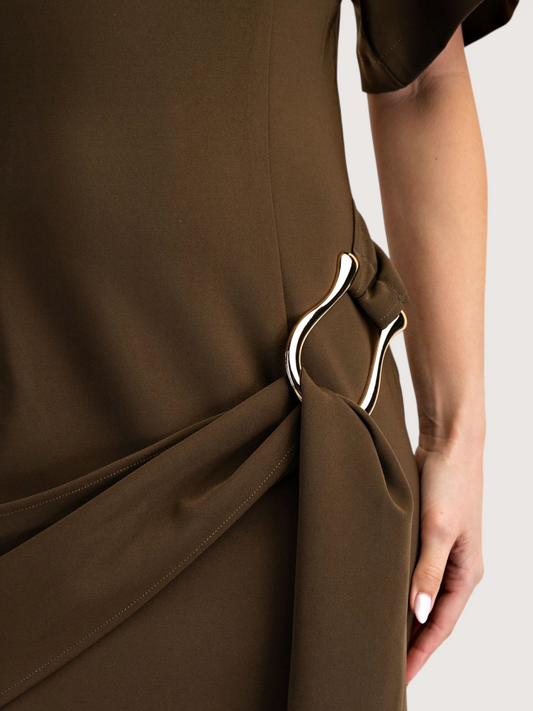 Side Buckle Drape Dress | Olive