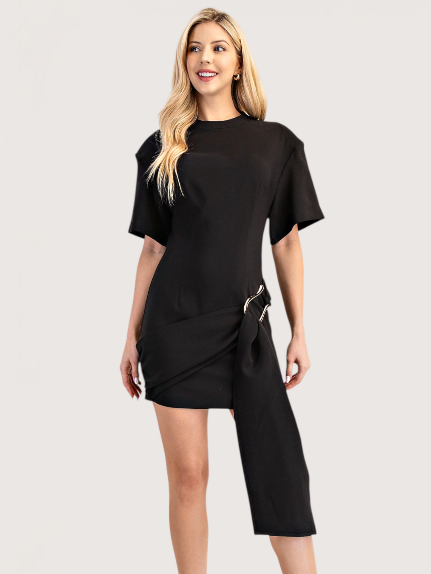 Side Buckle Drape Dress | Black