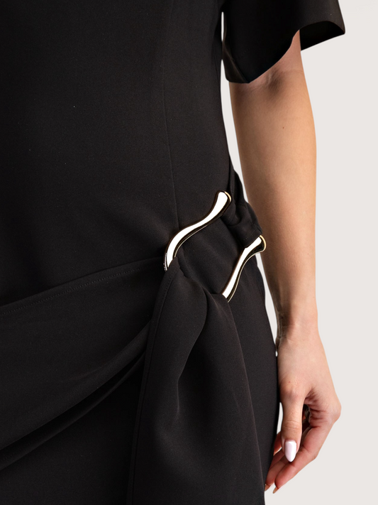Side Buckle Drape Dress | Black