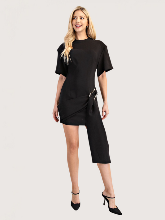 Side Buckle Drape Dress | Black