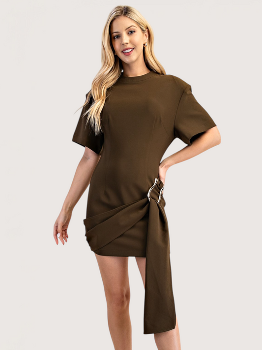 Side Buckle Drape Dress | Olive