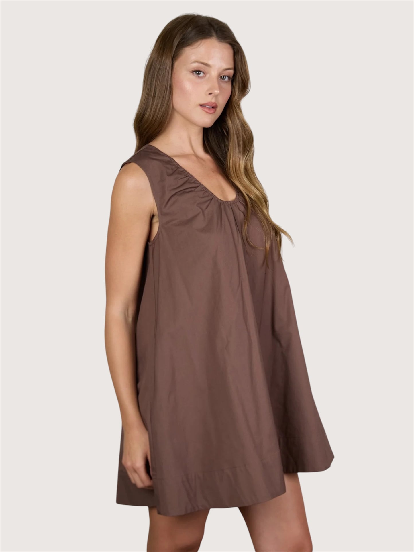 Scoop Neck Mini Dress | Brown