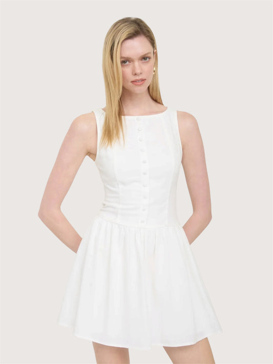 Boatneck Button Front Dress