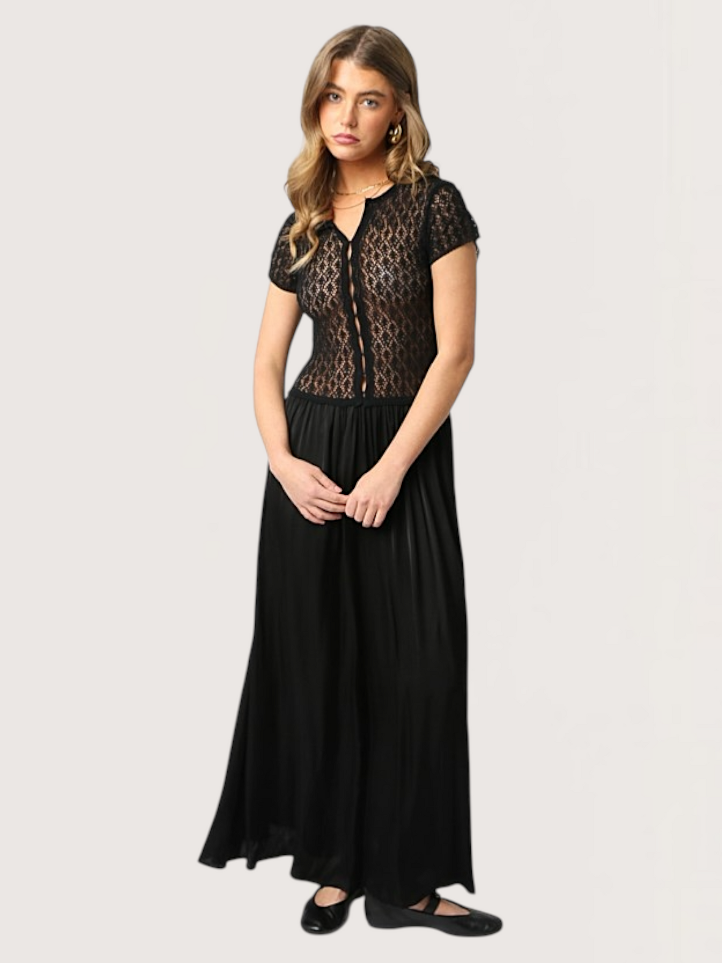 Crochet Drop Hem Dress | Black