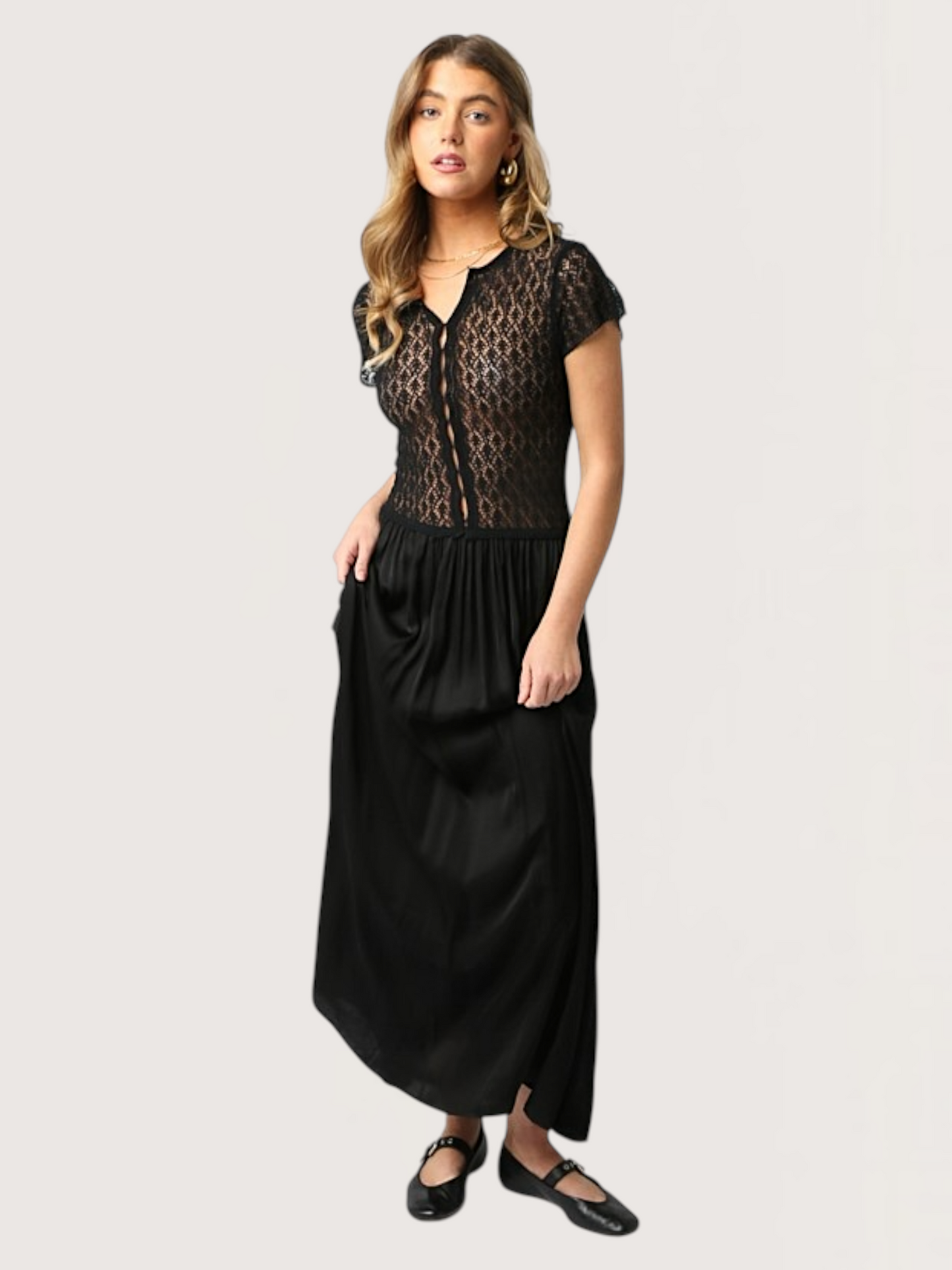 Crochet Drop Hem Dress | Black