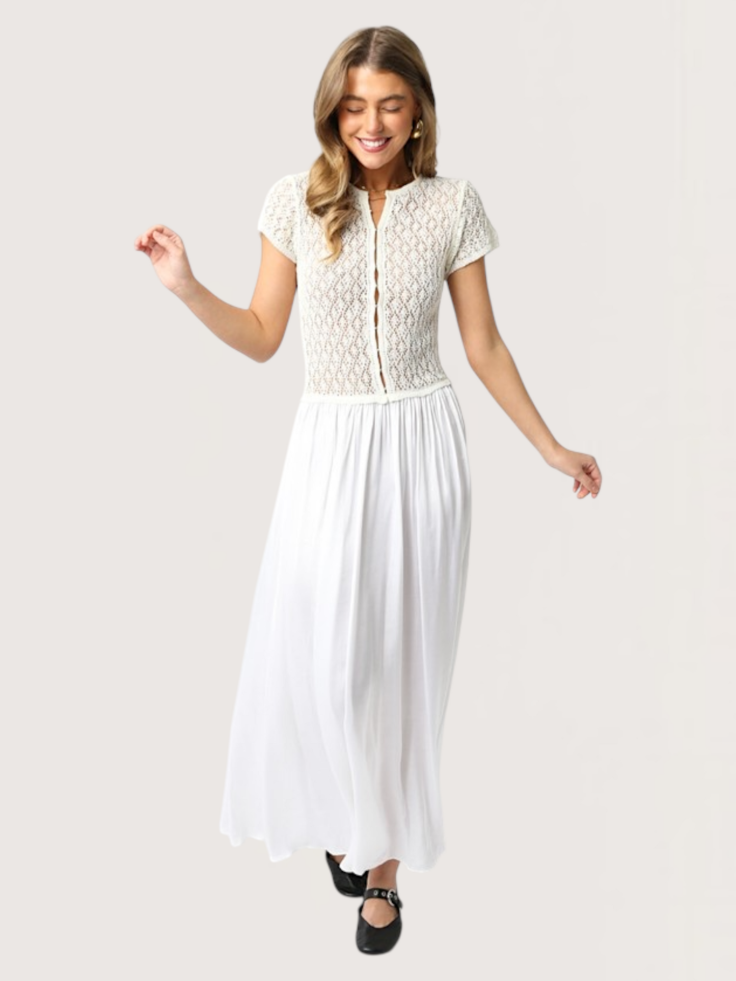 Crochet Drop Hem Dress | White
