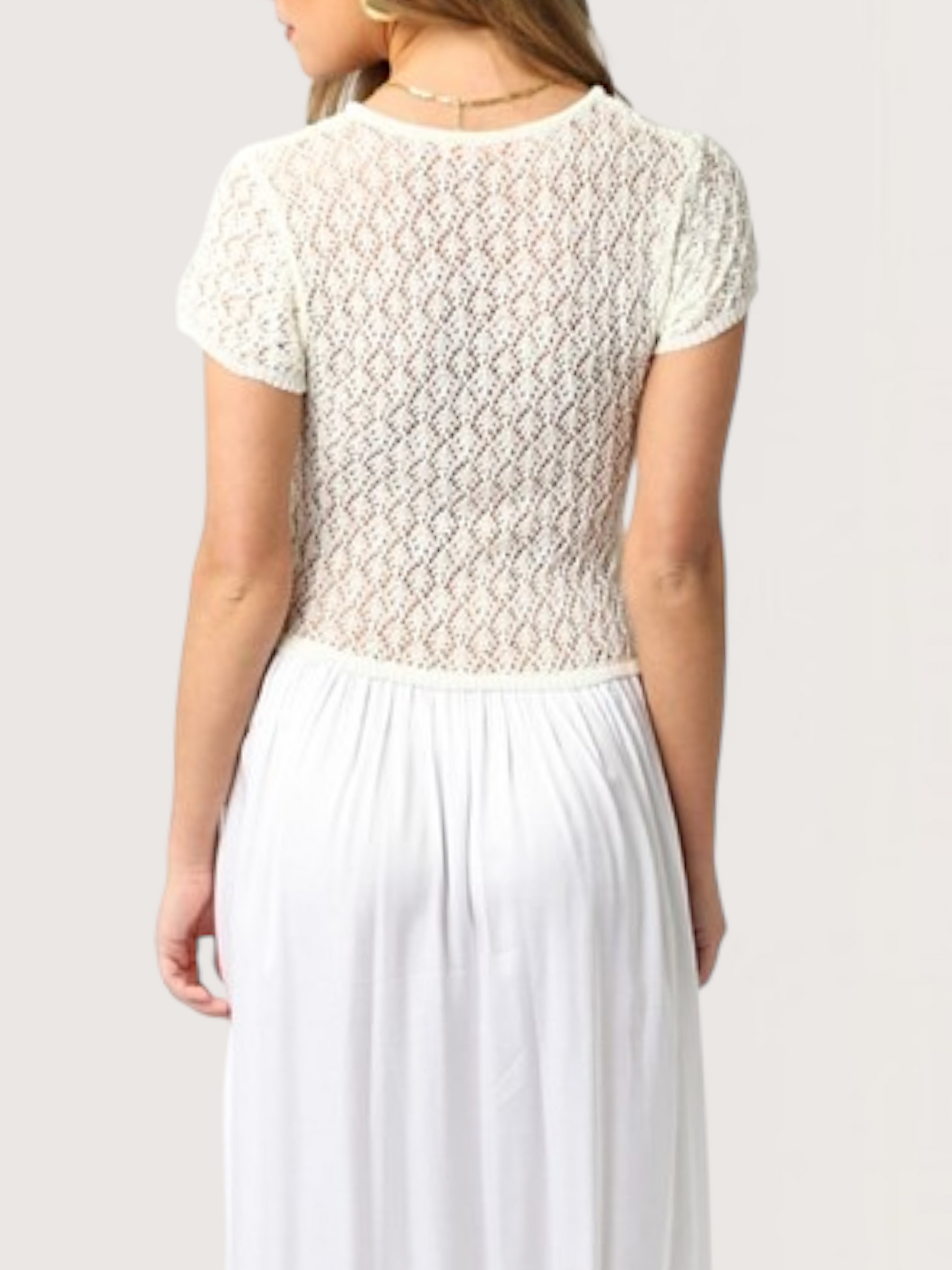 Crochet Drop Hem Dress | White