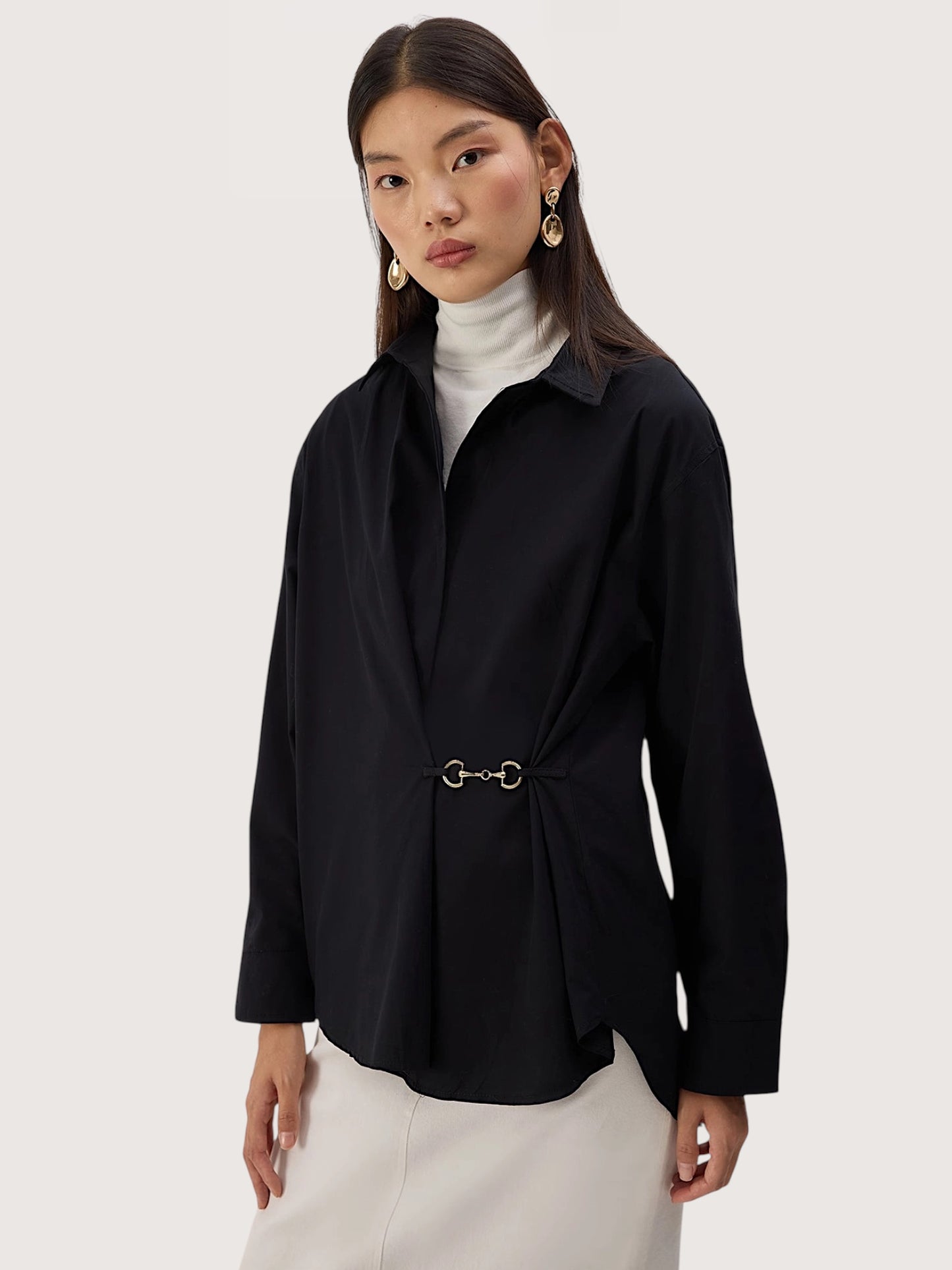 Horse Bit Poplin Blouse | Black