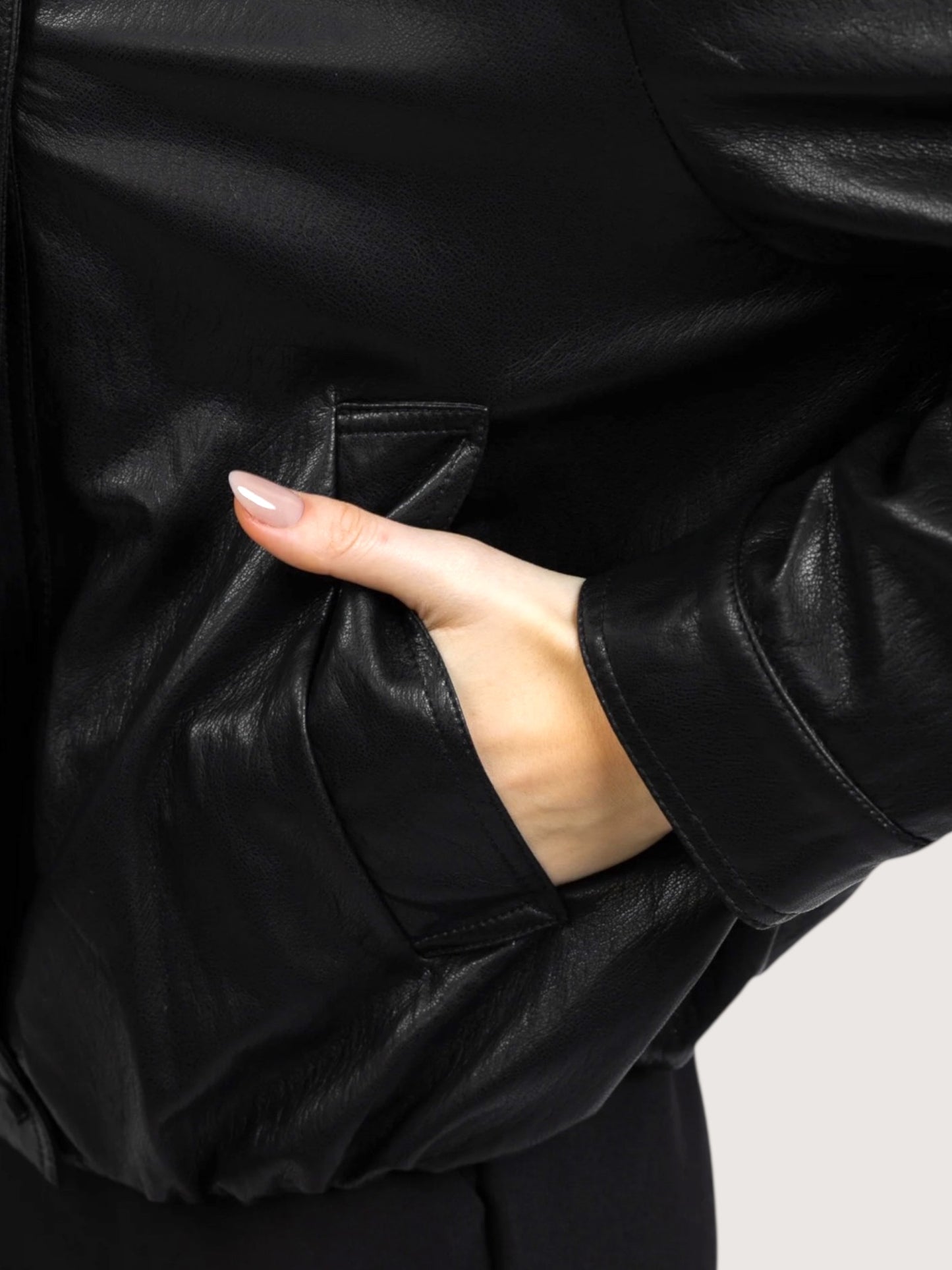 High Neck Leather Jacket | Black