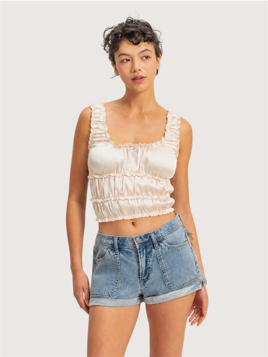 Satin Ruched Tank | Ivory