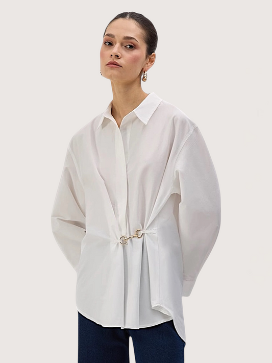 Horse Bit Poplin Blouse | White