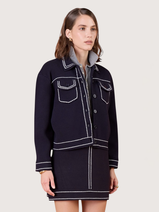 Stitch Trim Cardigan Sweater