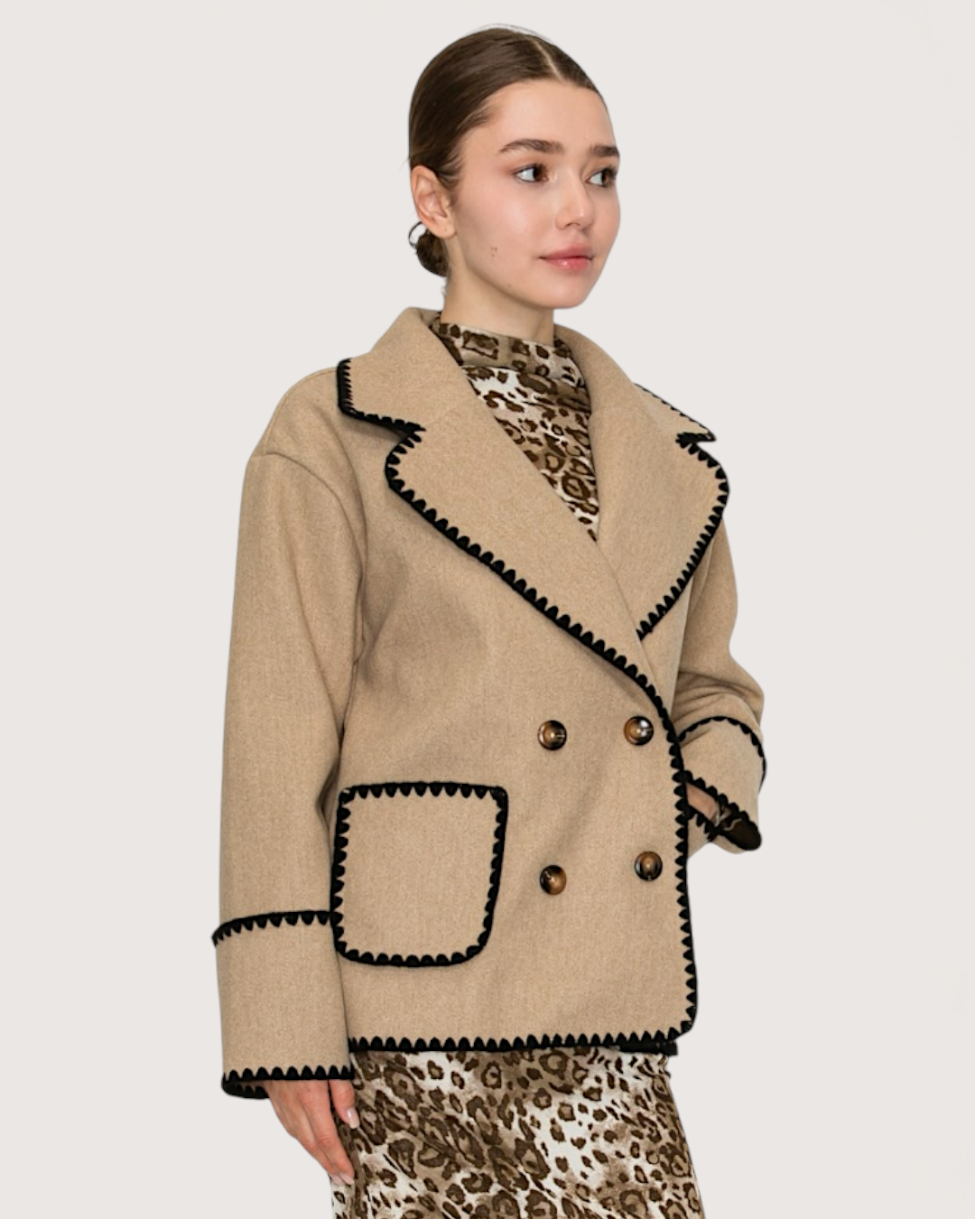 Double Breasted Stitch Jacket | Taupe