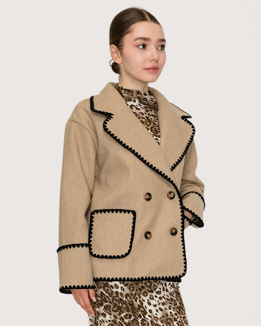 Double Breasted Stitch Jacket | Taupe