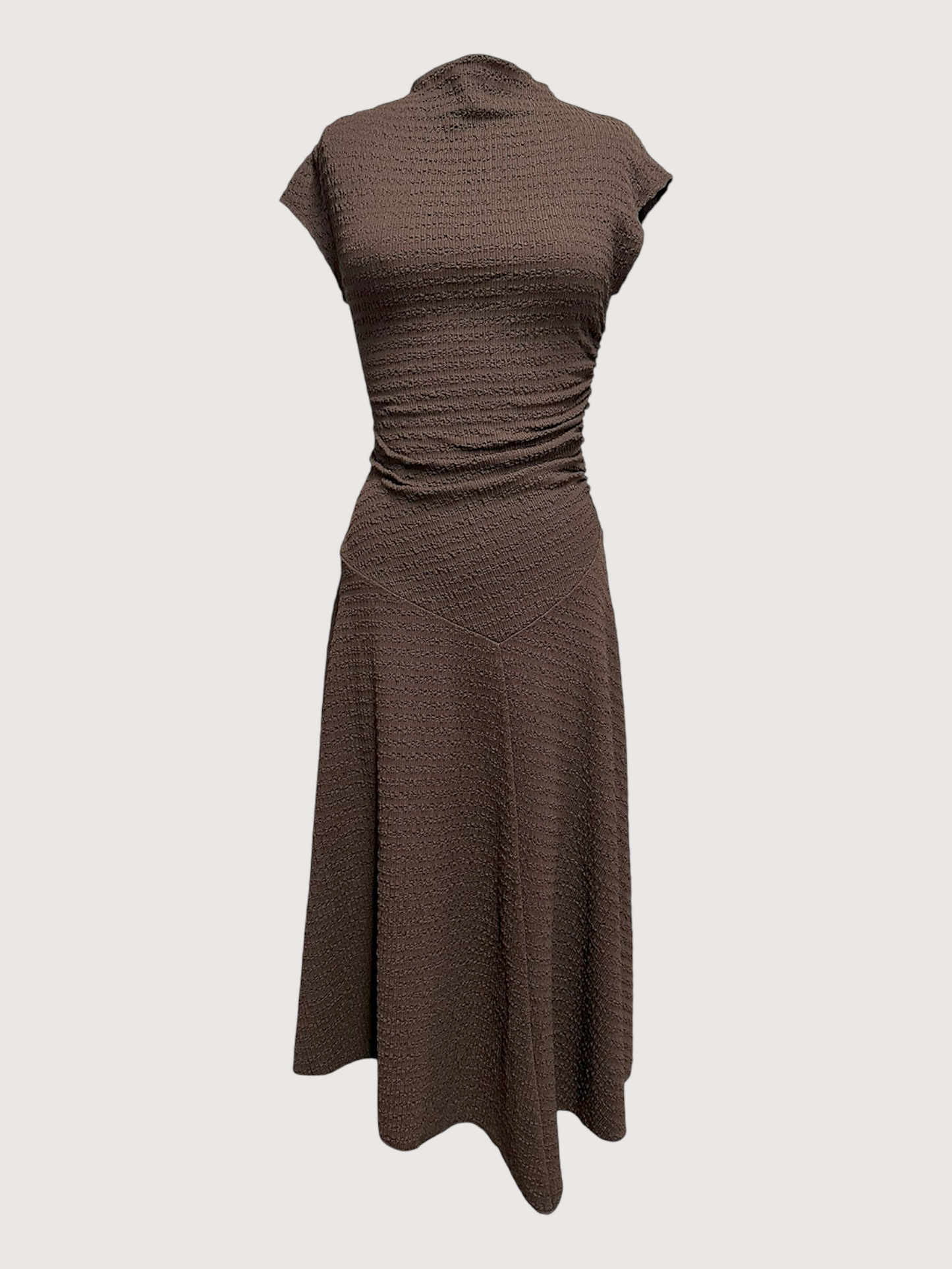 Crinkle Cap Sleeve Dress | Brown