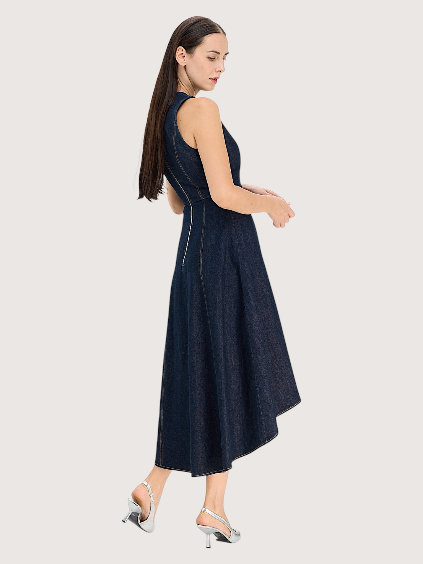 Tailored Denim Midi Dress