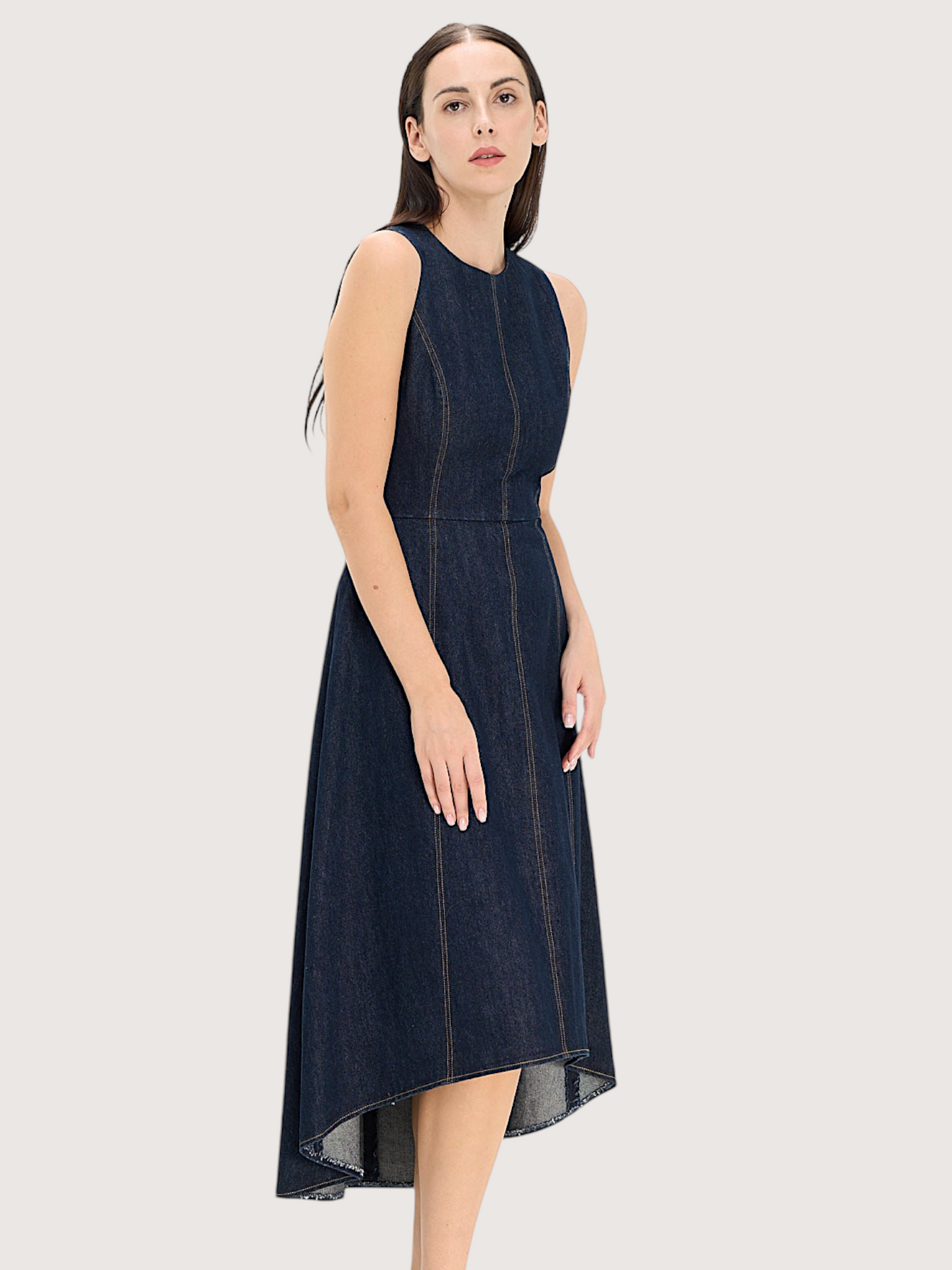 Tailored Denim Midi Dress