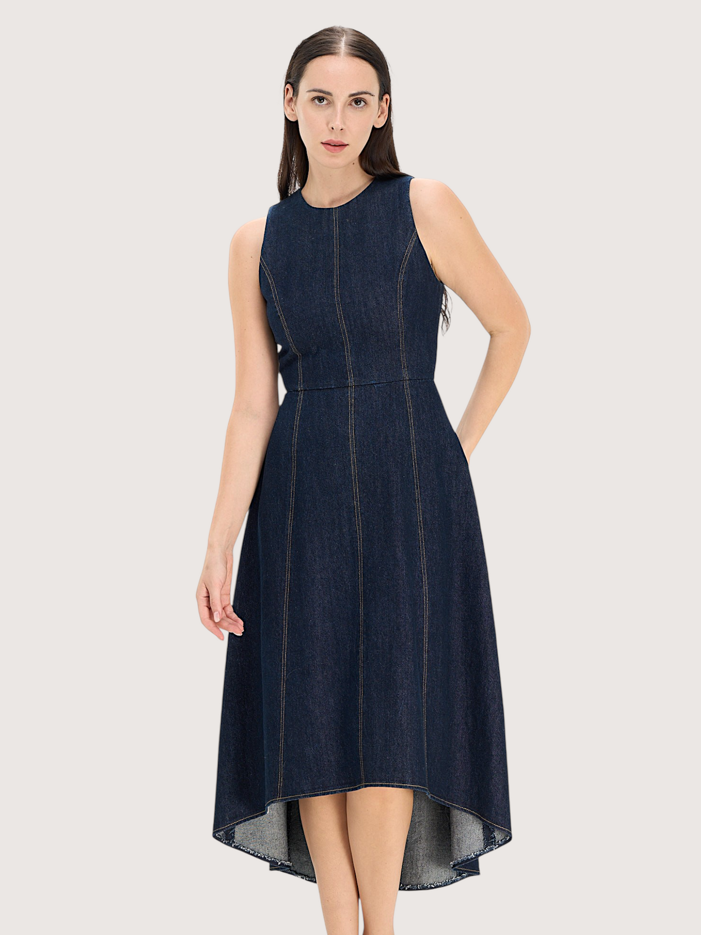 Tailored Denim Midi Dress