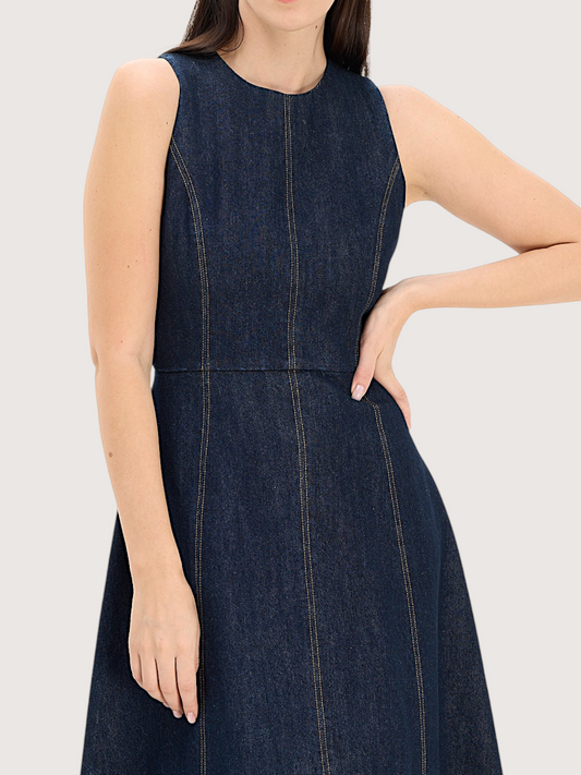 Tailored Denim Midi Dress