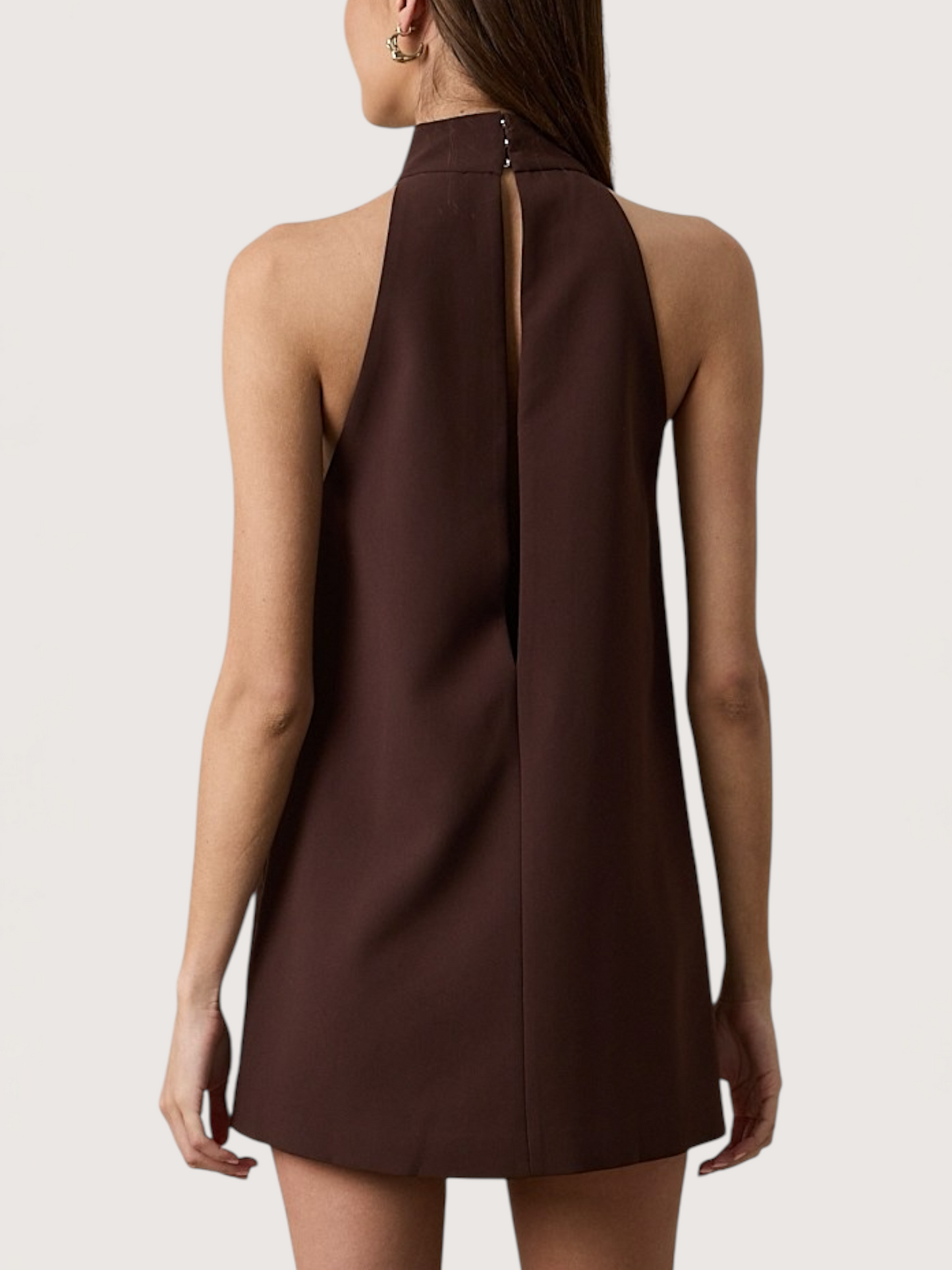 High Neck Mini Dress | Brown
